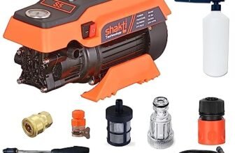 Shakti Technology S5 High Pressure Car Washer Machine 1900 Watts, Pressure 125 Bar, 8L/Min Flow Rate and 10 Meter Hose Pipe with Professional 1L Foam Cannon Snow Lance